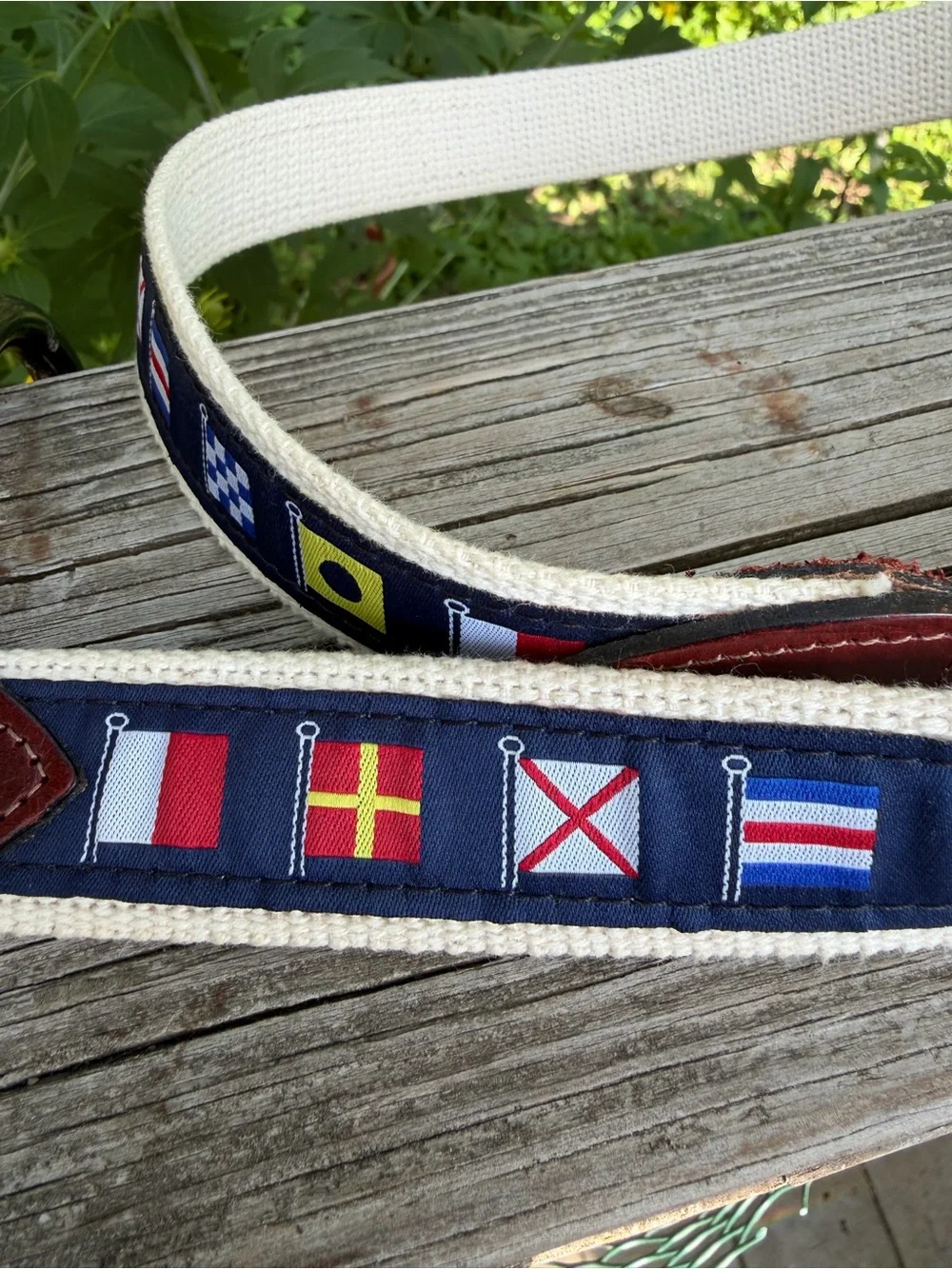 Men’s Nautical Flag Belt Canvas +Leather 42 D Ring Brickman’s Martha’s Vineyard